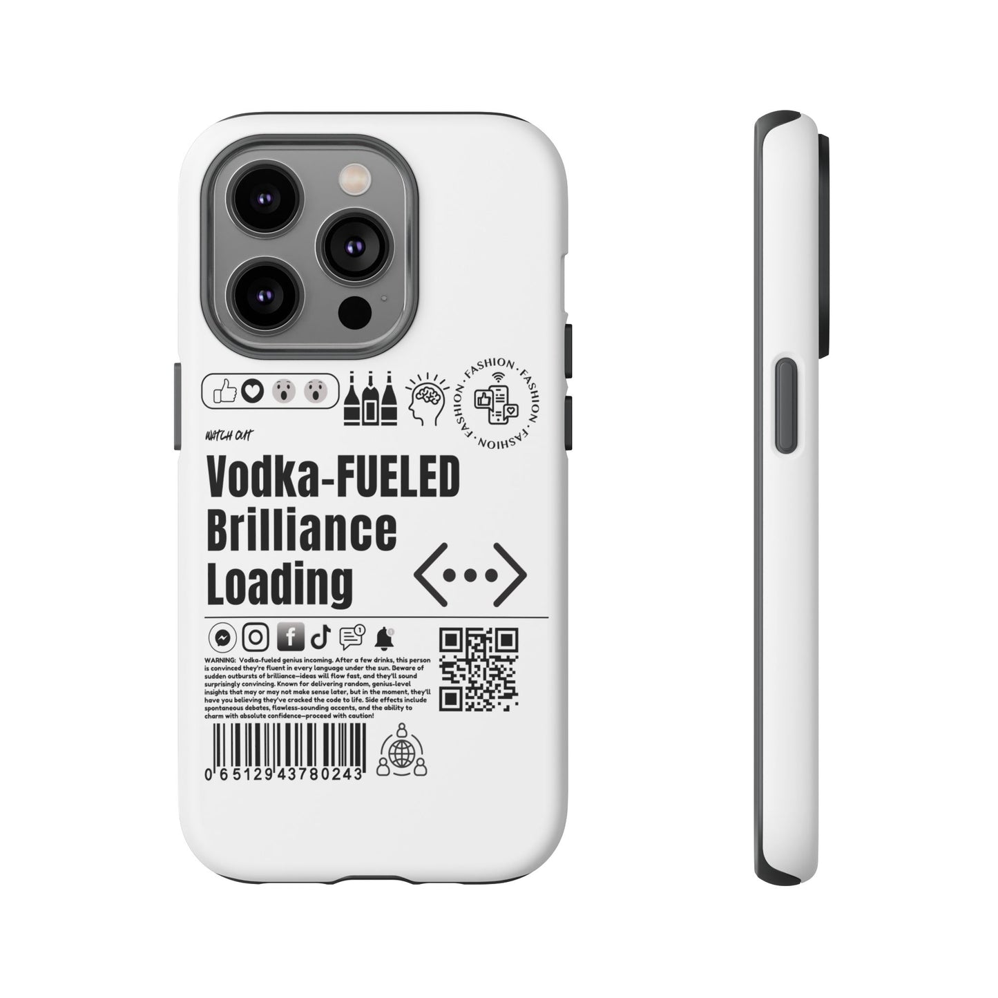 Virtuosoh Vodka Fueled Brilliance Loading Taugh Phone case for iPhone - White