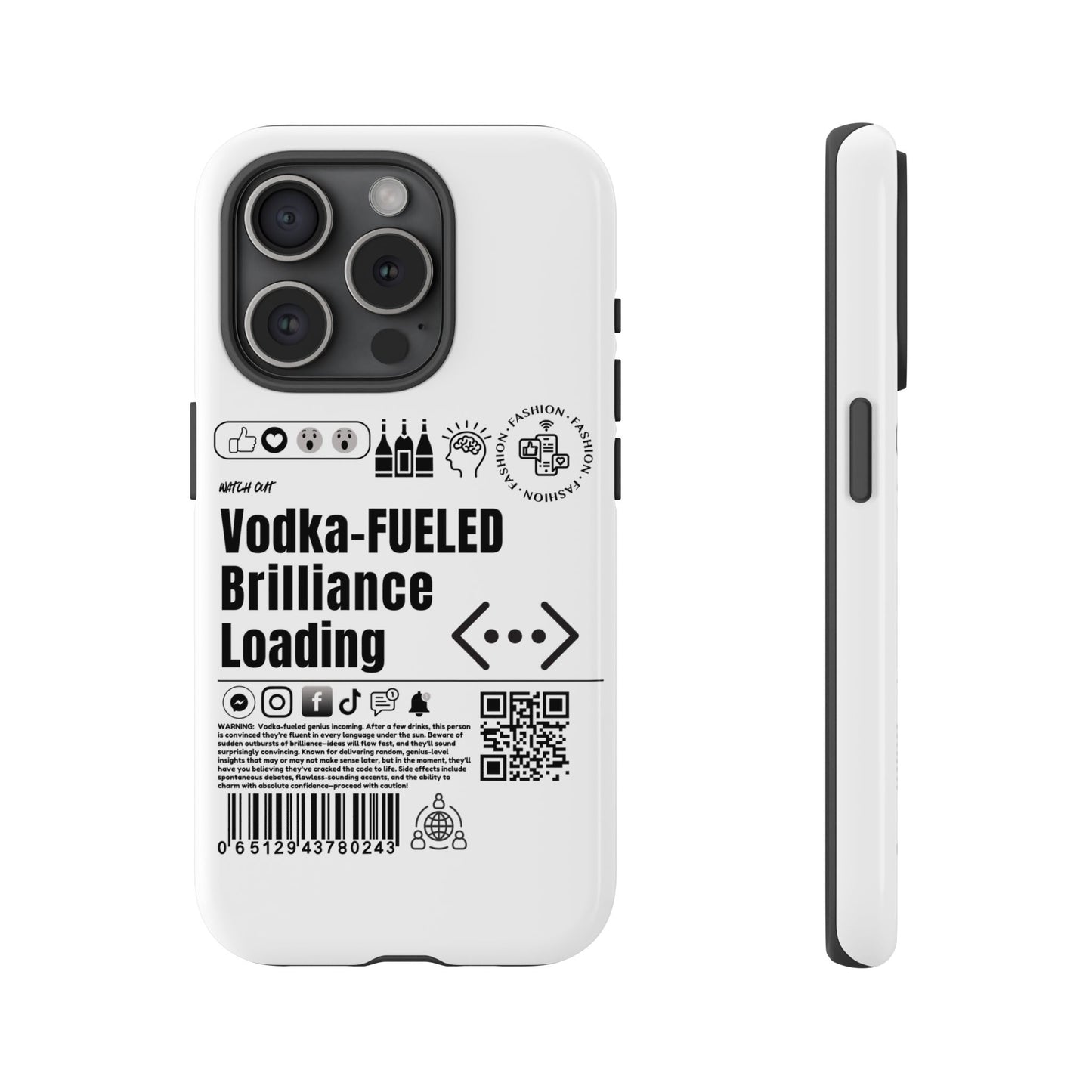 Virtuosoh Vodka Fueled Brilliance Loading Taugh Phone case for iPhone - White