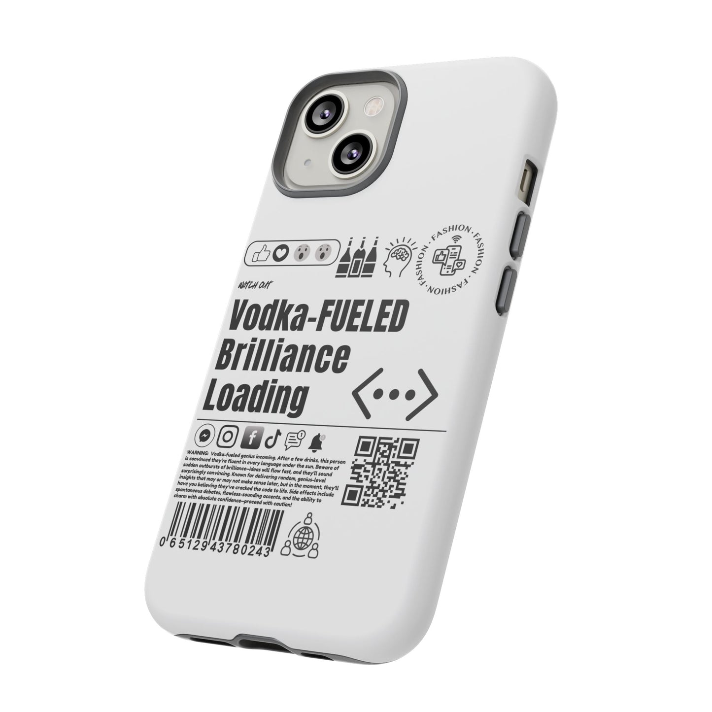 Virtuosoh Vodka Fueled Brilliance Loading Taugh Phone case for iPhone - White