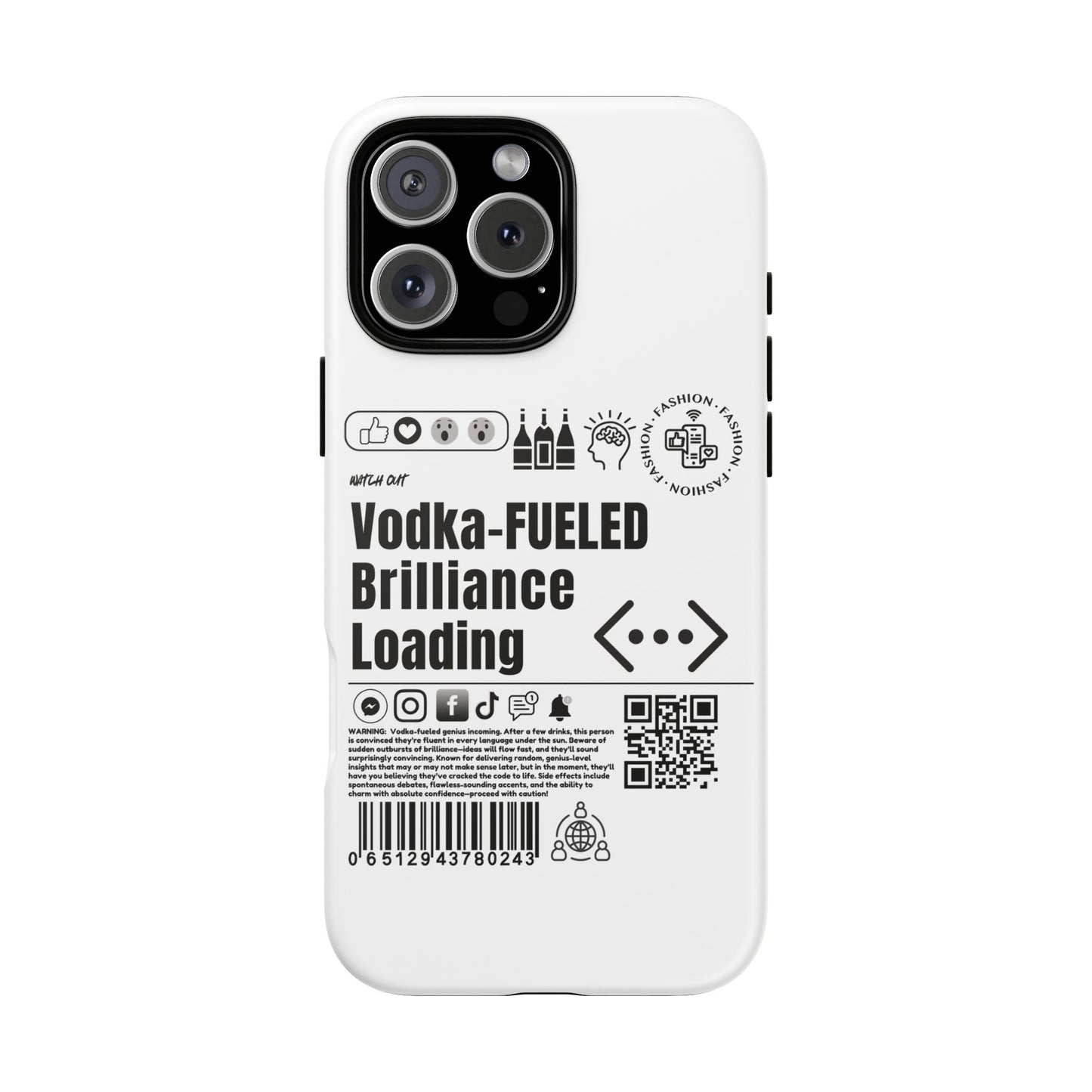 Virtuosoh Vodka Fueled Brilliance Loading Taugh Phone case for iPhone - White