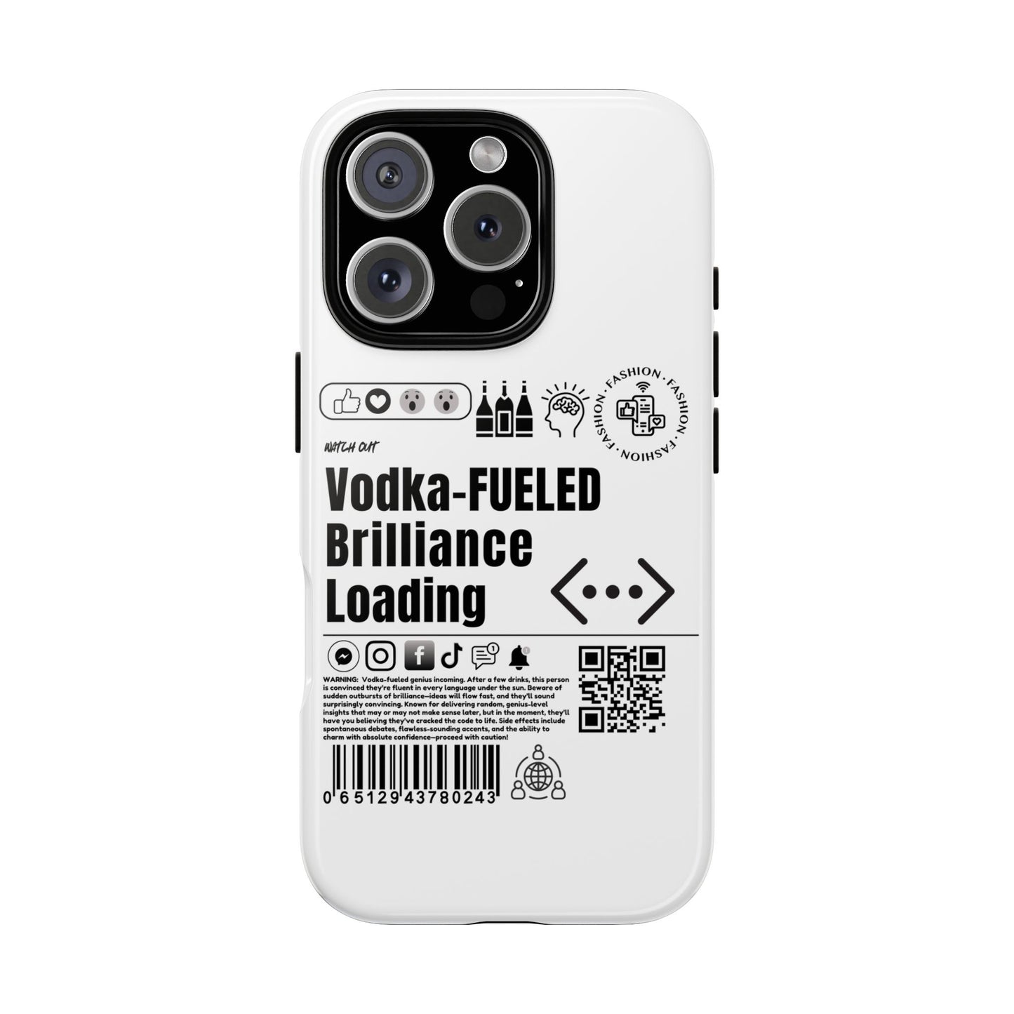 Virtuosoh Vodka Fueled Brilliance Loading Taugh Phone case for iPhone - White
