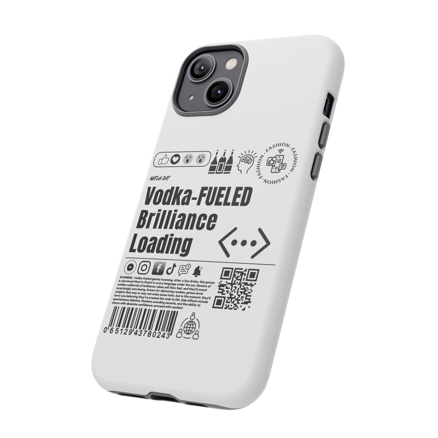 Virtuosoh Vodka Fueled Brilliance Loading Taugh Phone case for iPhone - White