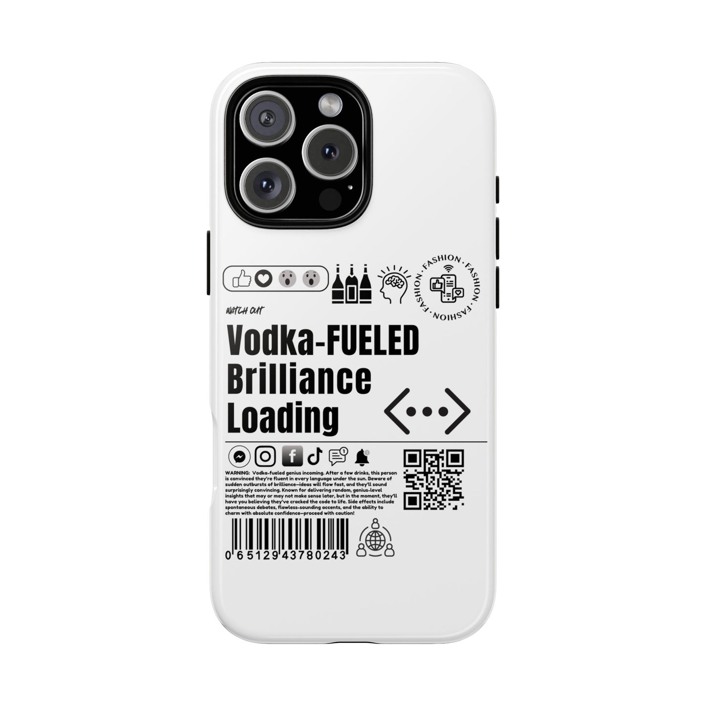 Virtuosoh Vodka Fueled Brilliance Loading Taugh Phone case for iPhone - White