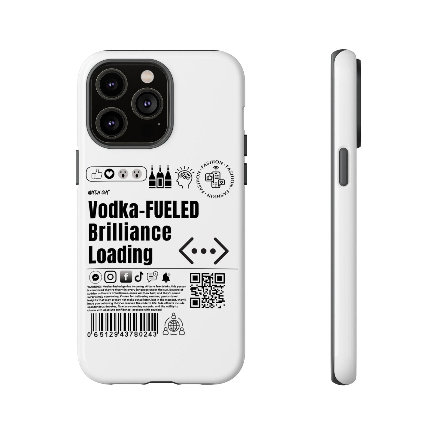 Virtuosoh Vodka Fueled Brilliance Loading Taugh Phone case for iPhone - White