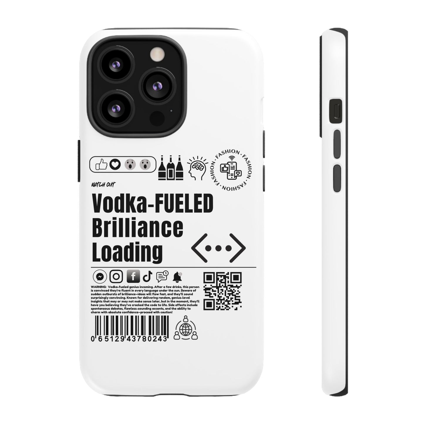 Virtuosoh Vodka Fueled Brilliance Loading Taugh Phone case for iPhone - White