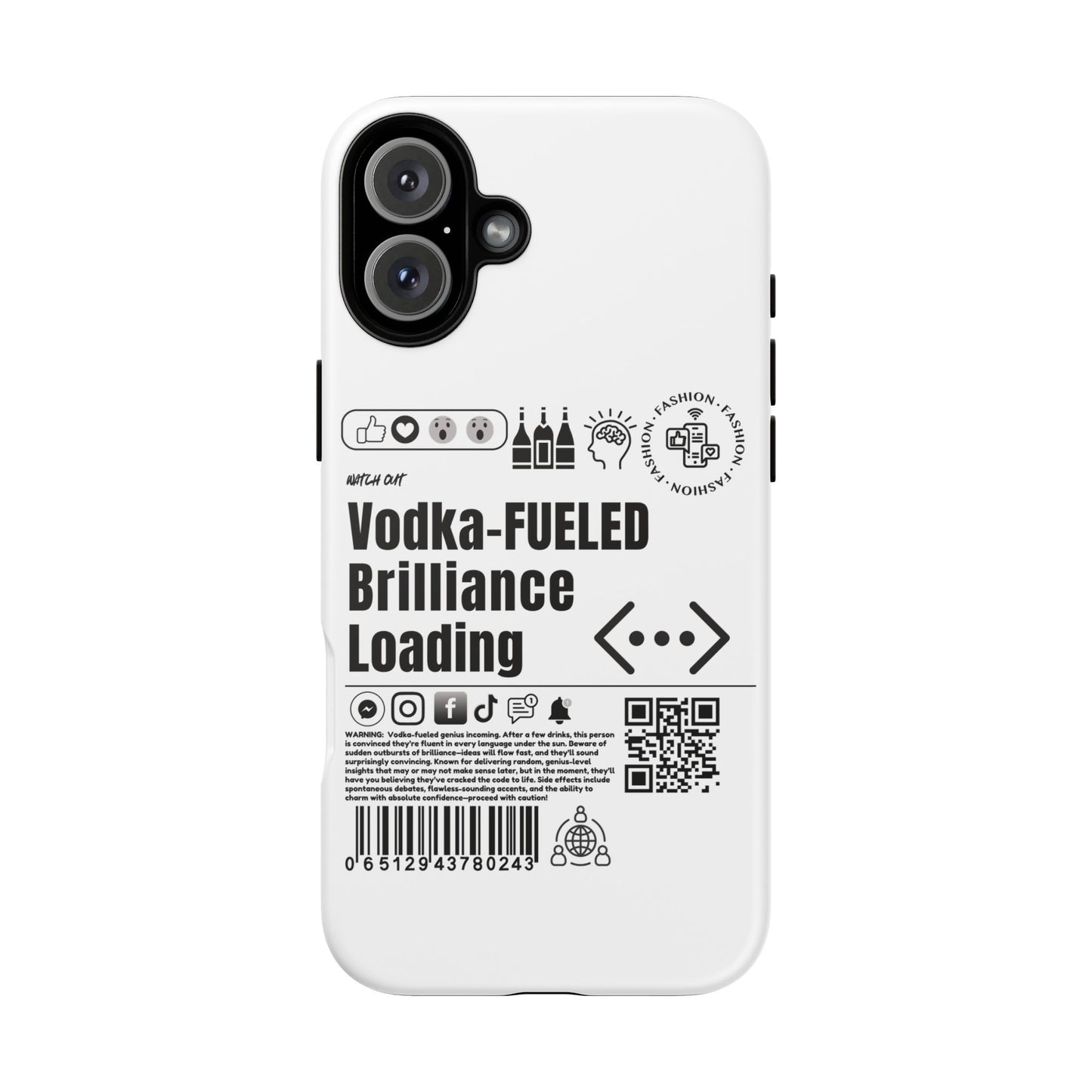 Virtuosoh Vodka Fueled Brilliance Loading Taugh Phone case for iPhone - White