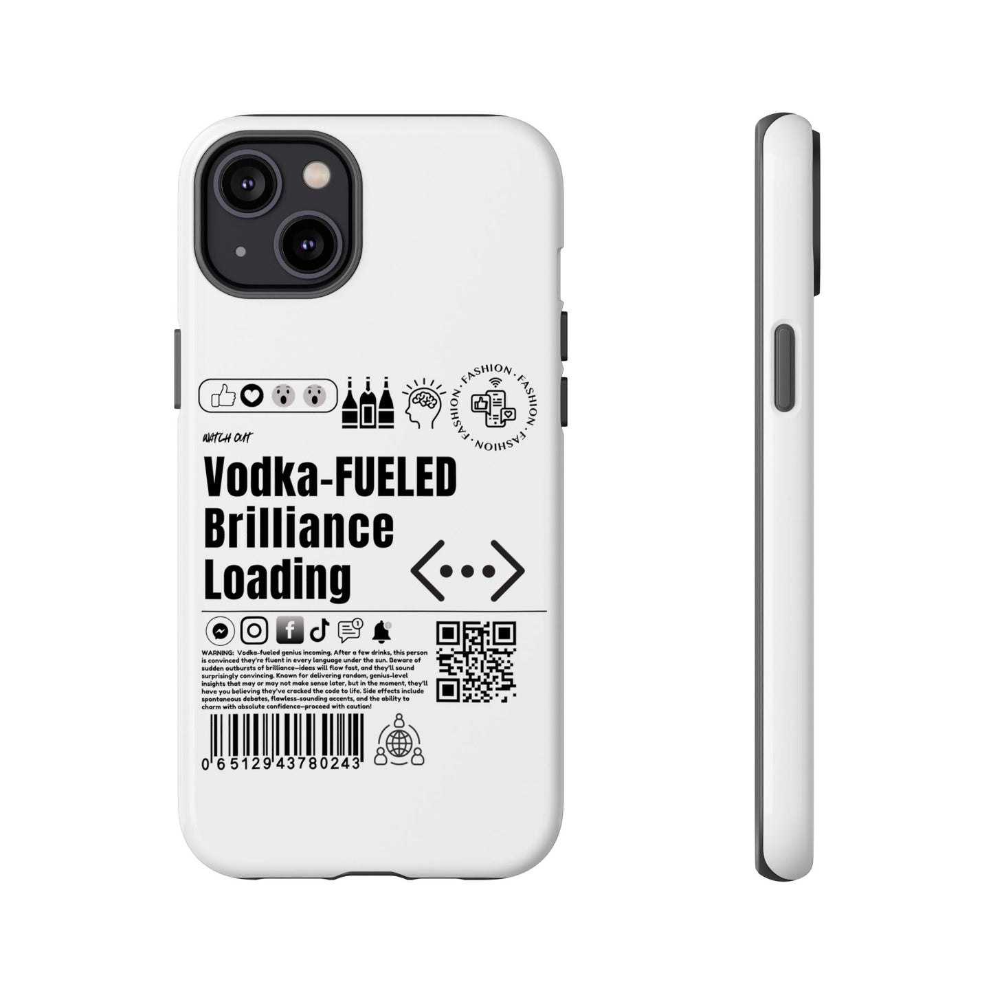 Virtuosoh Vodka Fueled Brilliance Loading Taugh Phone case for iPhone - White