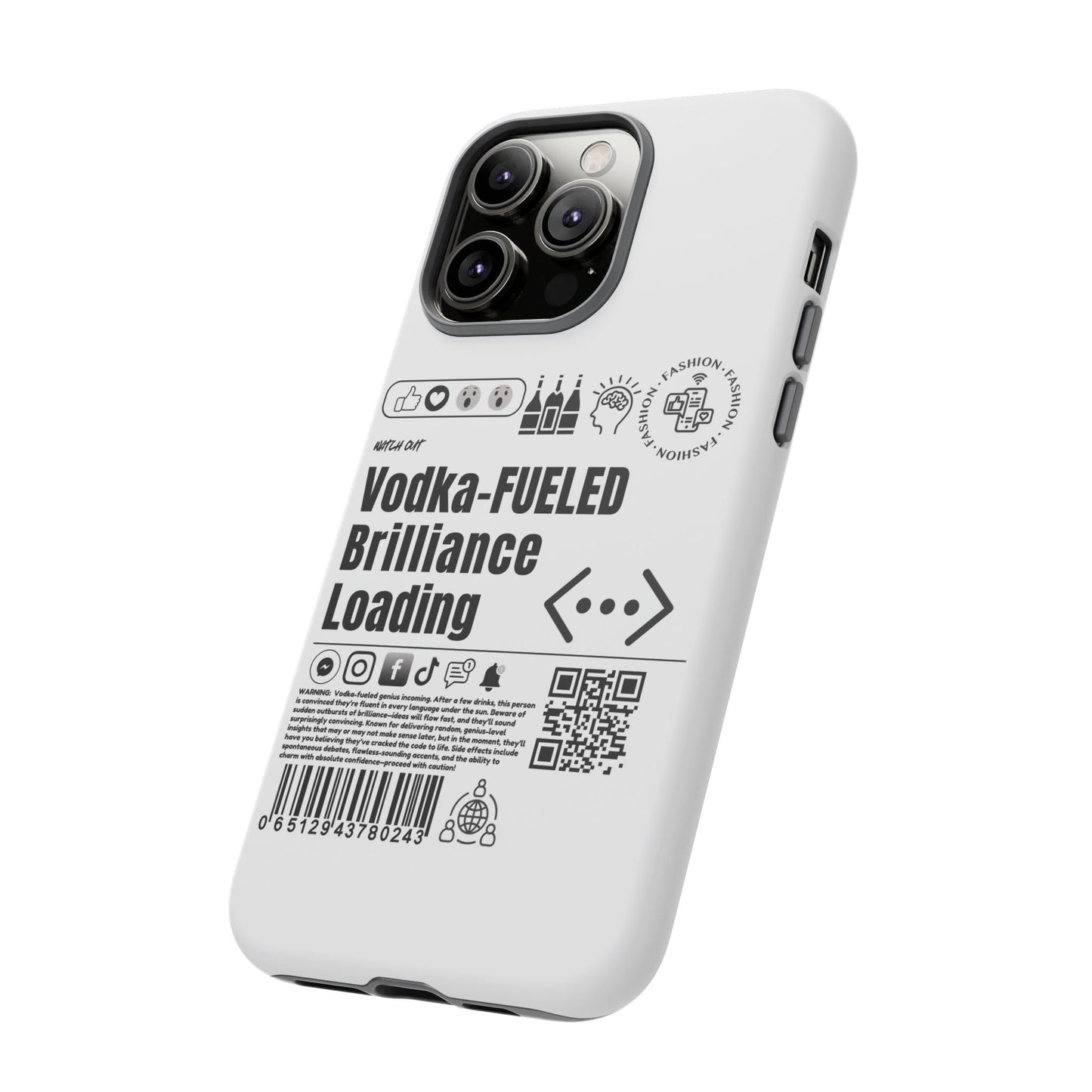 Virtuosoh Vodka Fueled Brilliance Loading Taugh Phone case for iPhone - White