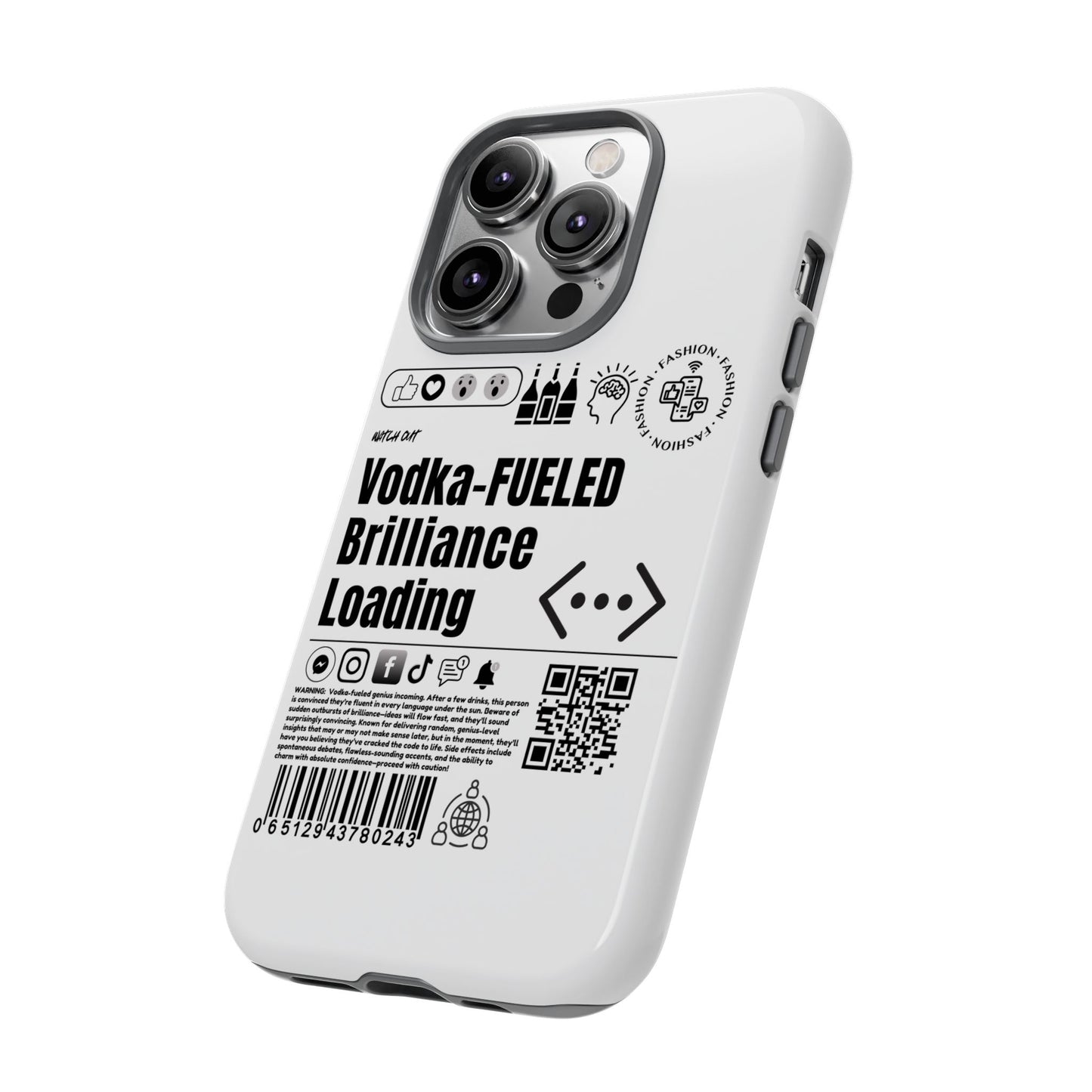 Virtuosoh Vodka Fueled Brilliance Loading Taugh Phone case for iPhone - White