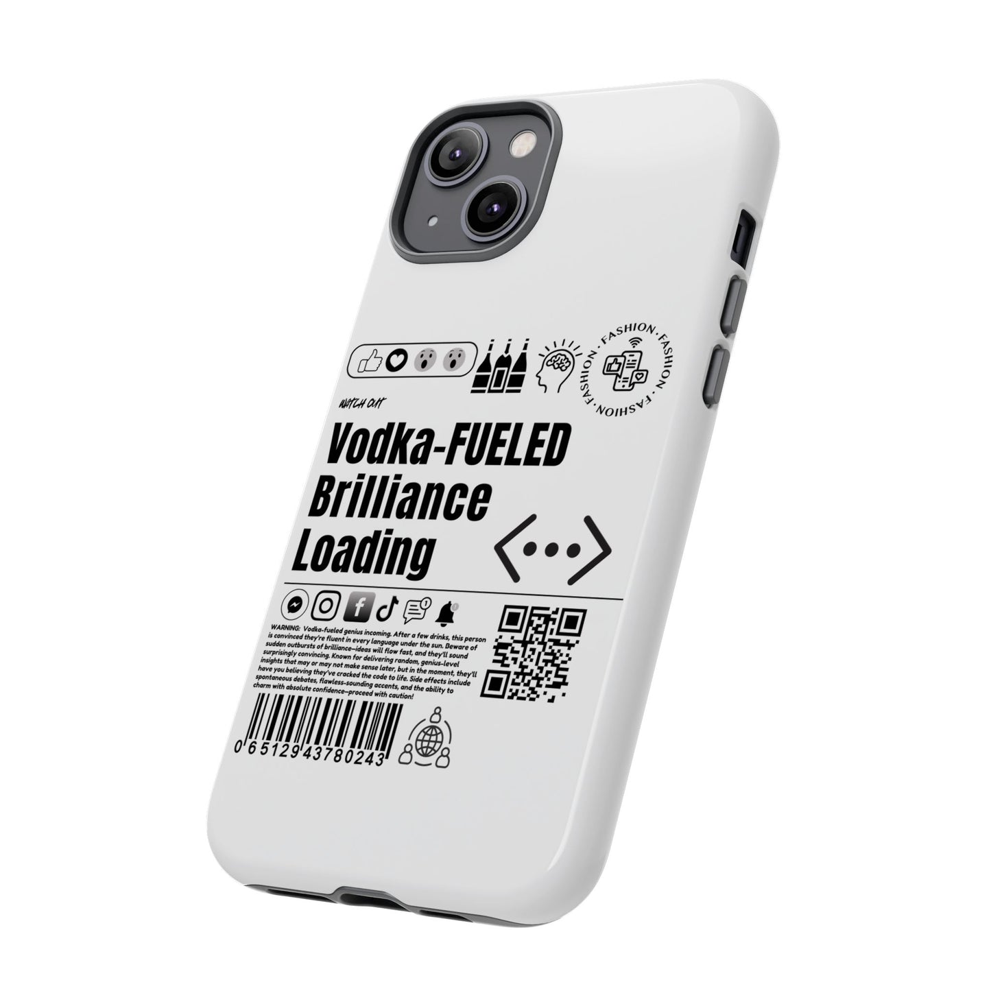 Virtuosoh Vodka Fueled Brilliance Loading Taugh Phone case for iPhone - White