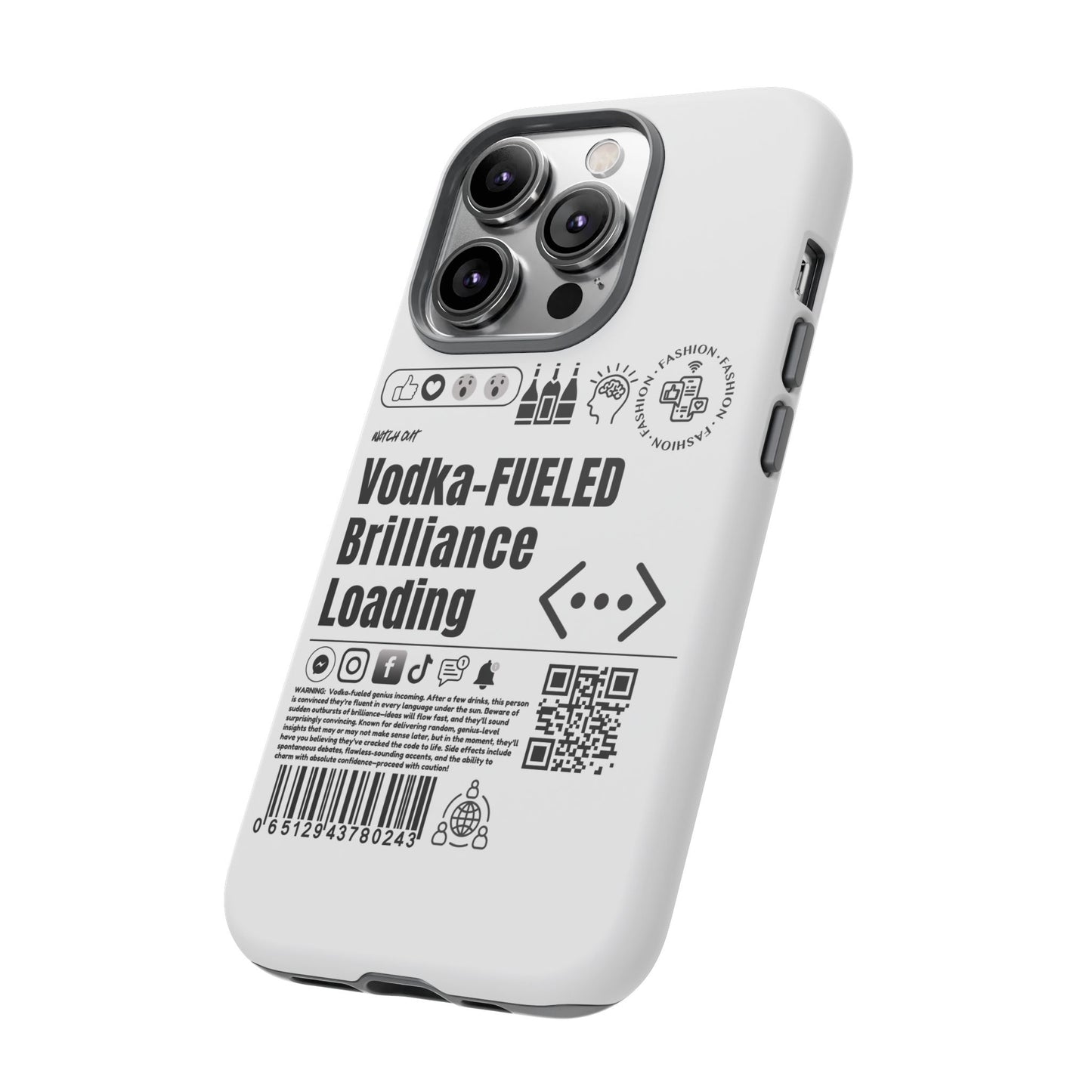 Virtuosoh Vodka Fueled Brilliance Loading Taugh Phone case for iPhone - White