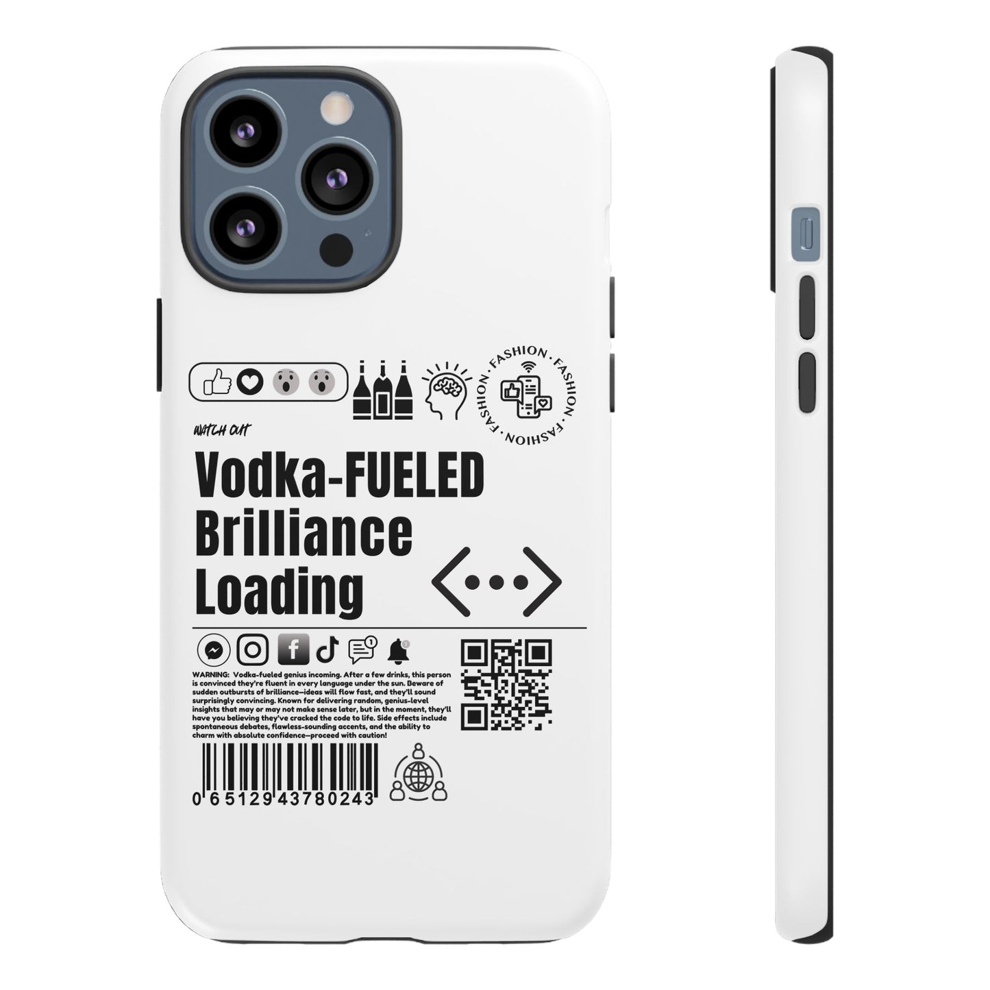 Virtuosoh Vodka Fueled Brilliance Loading Taugh Phone case for iPhone - White