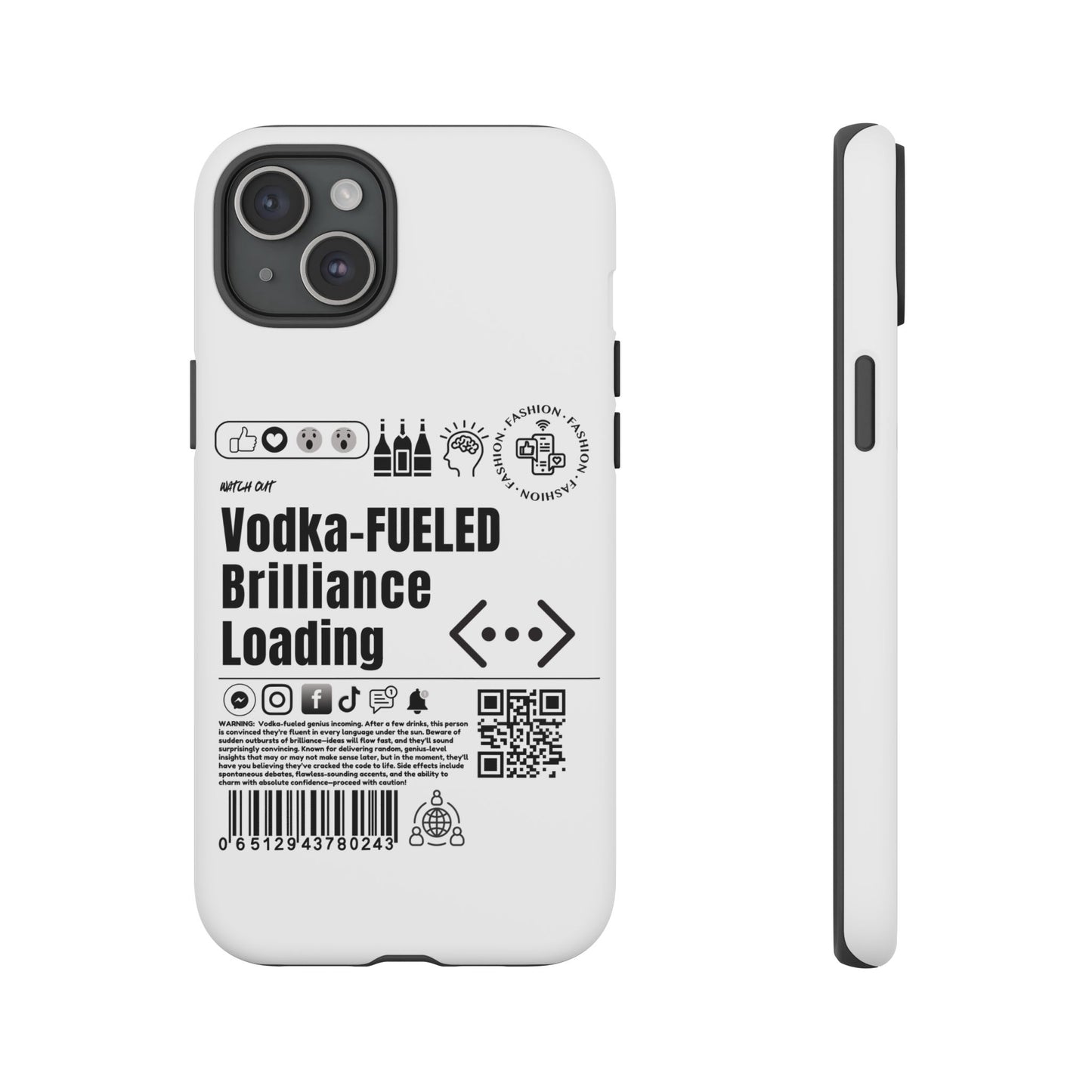 Virtuosoh Vodka Fueled Brilliance Loading Taugh Phone case for iPhone - White
