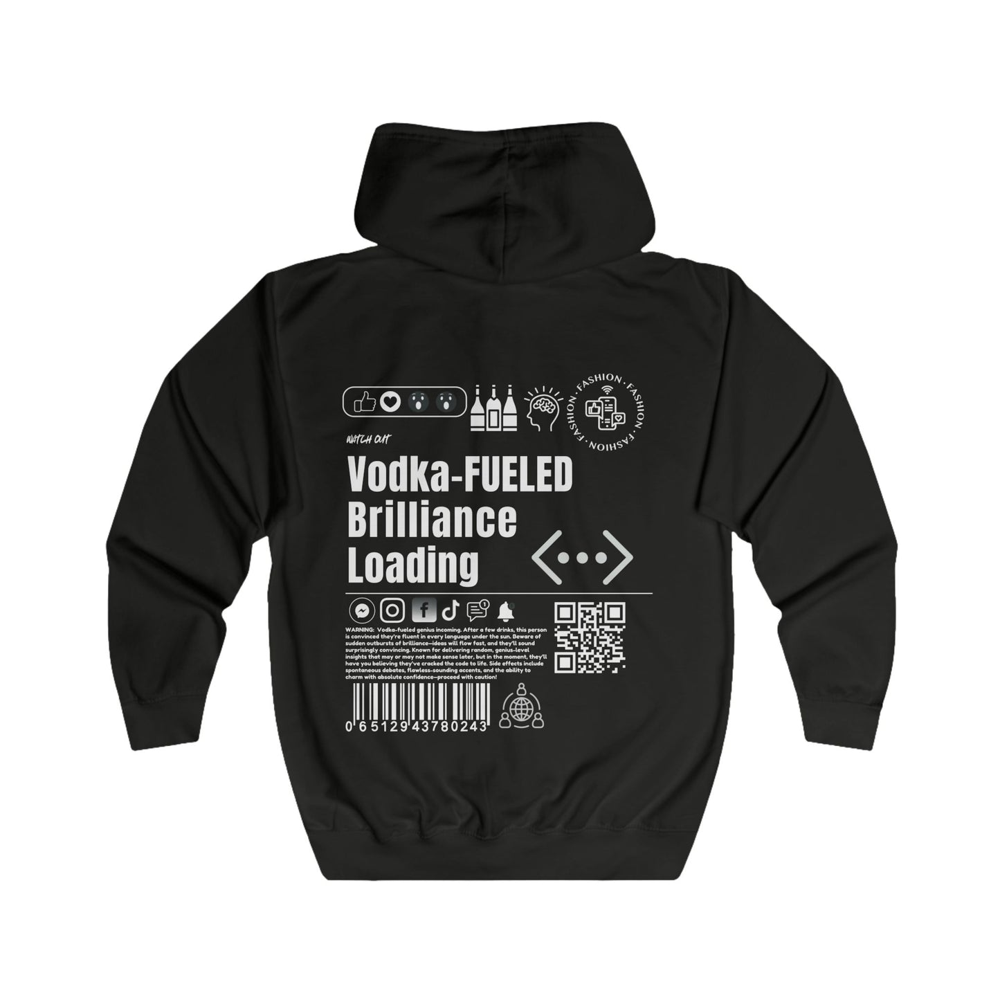 Virtuosoh Vodka Fueled Brilliance Loadin' Unisex Zip Hoodie