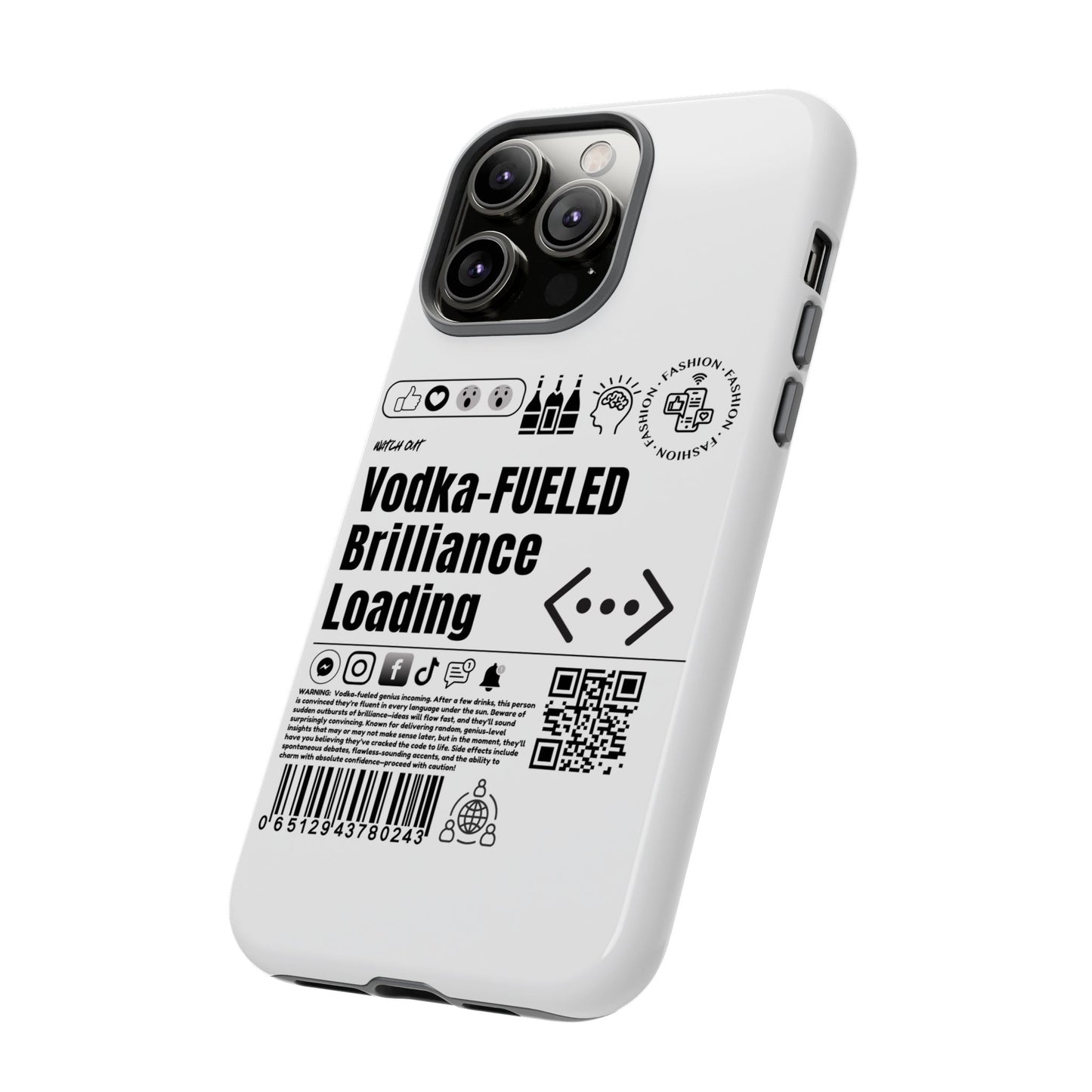 Virtuosoh Vodka Fueled Brilliance Loading Taugh Phone case for iPhone - White