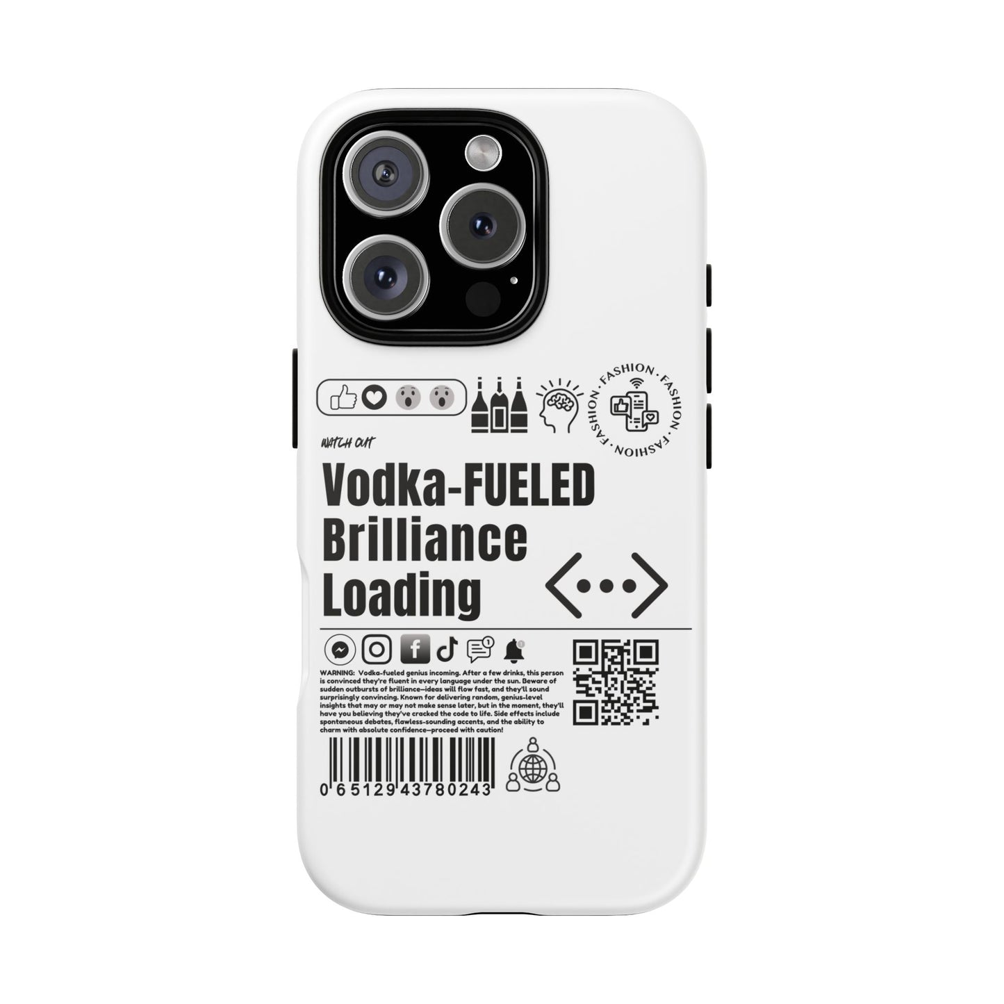 Virtuosoh Vodka Fueled Brilliance Loading Taugh Phone case for iPhone - White