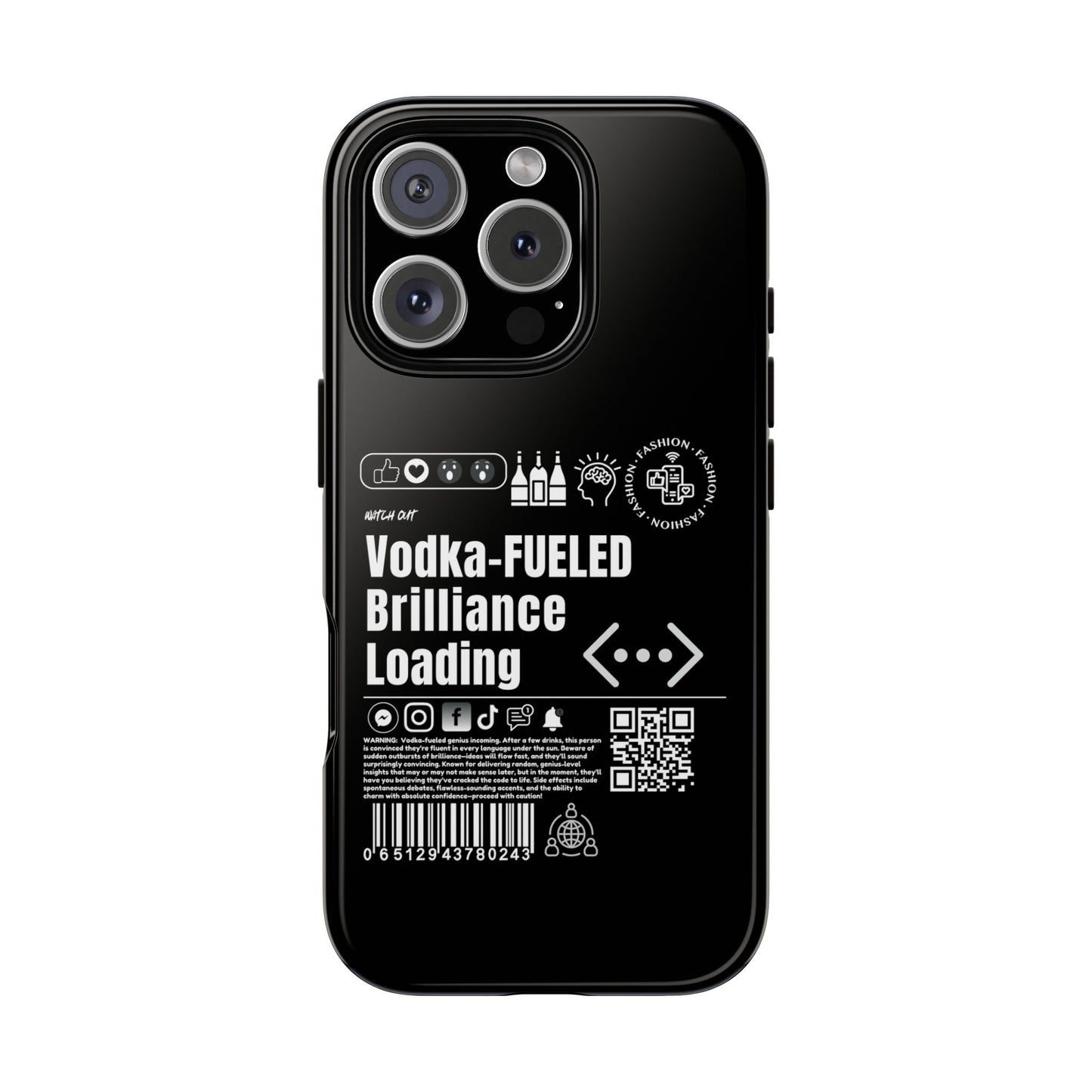 Virtuosoh Vodka Fueled Brilliance Loading Taugh Phone Case for iPhone - Black