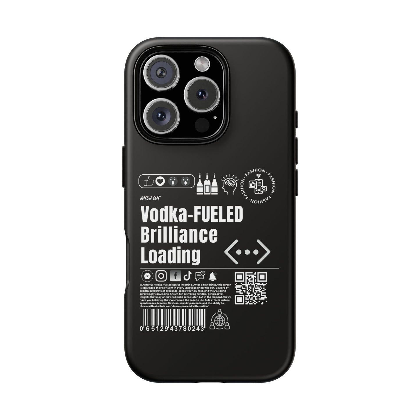 Virtuosoh Vodka Fueled Brilliance Loading Taugh Phone Case for iPhone - Black