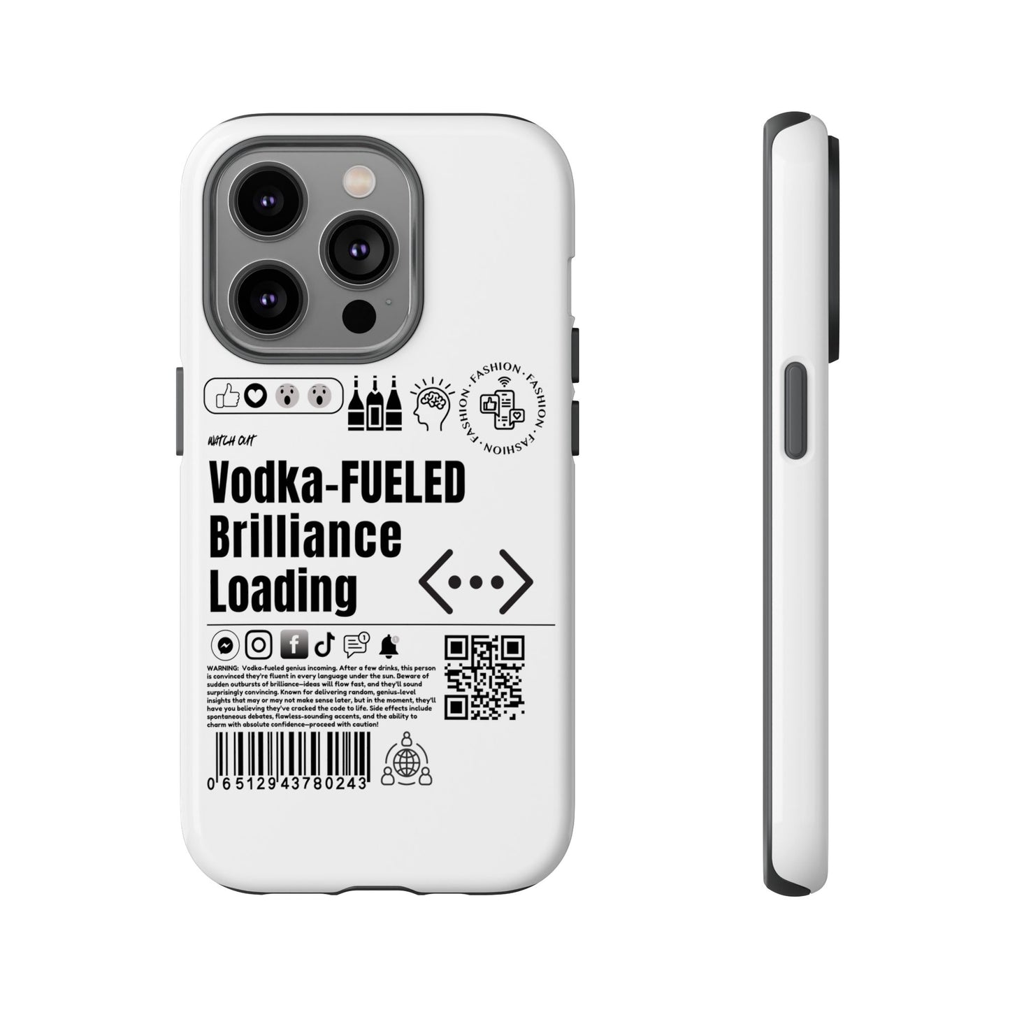 Virtuosoh Vodka Fueled Brilliance Loading Taugh Phone case for iPhone - White