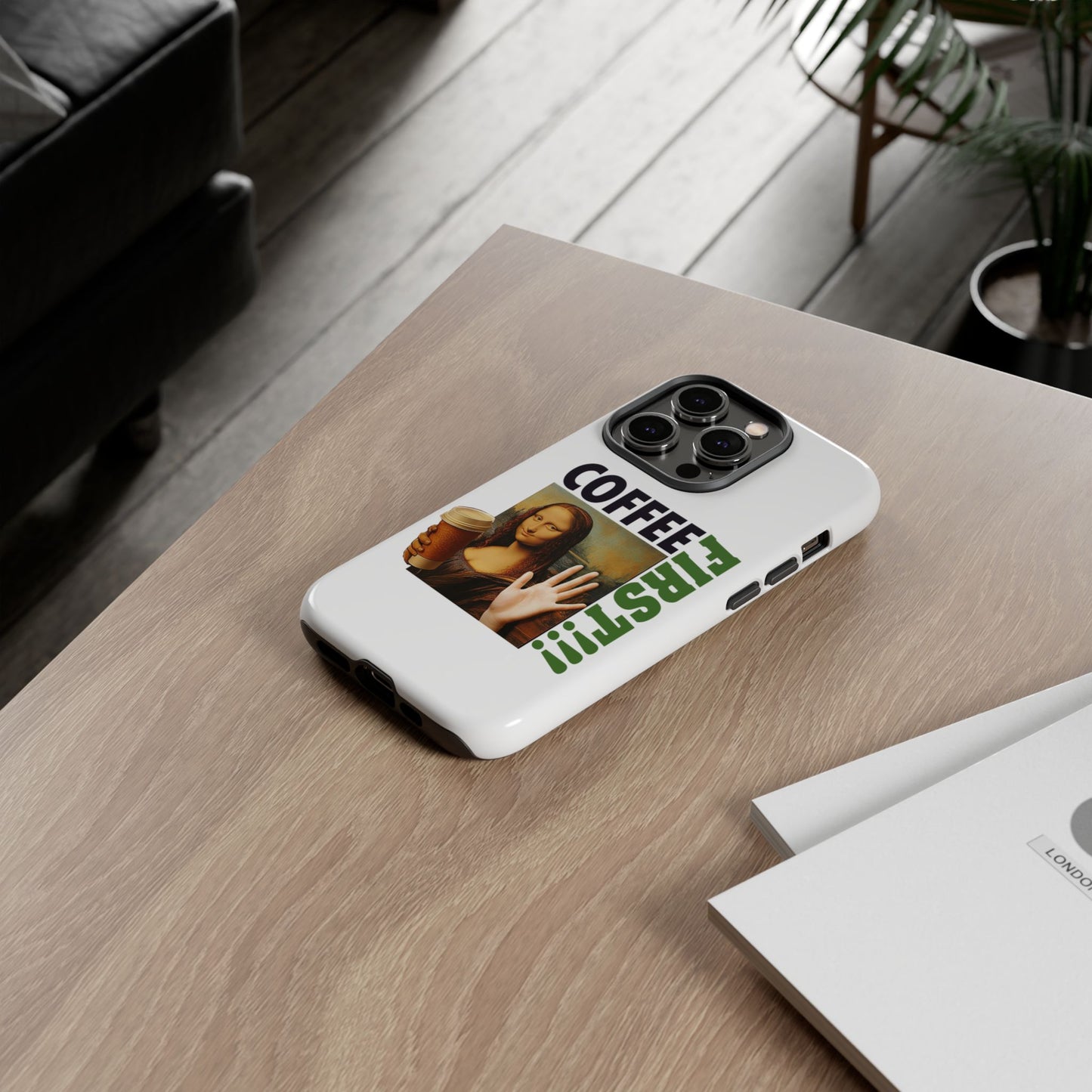Virtuosoh Mona Lisa Coffee First Tough Phone case for iPhone - White