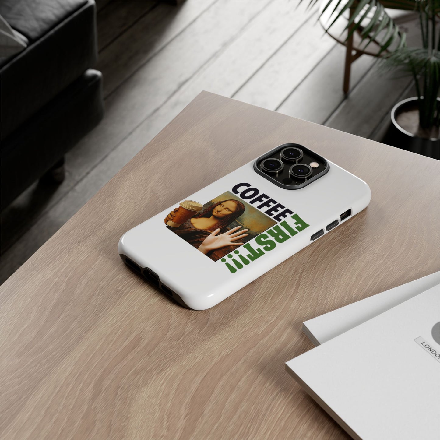 Virtuosoh Mona Lisa Coffee First Tough Phone case for iPhone - White