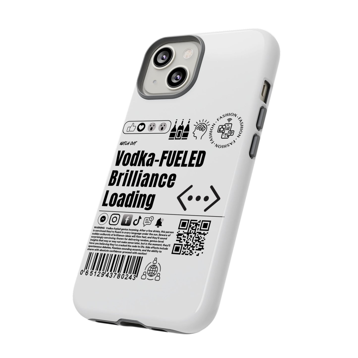 Virtuosoh Vodka Fueled Brilliance Loading Taugh Phone case for iPhone - White