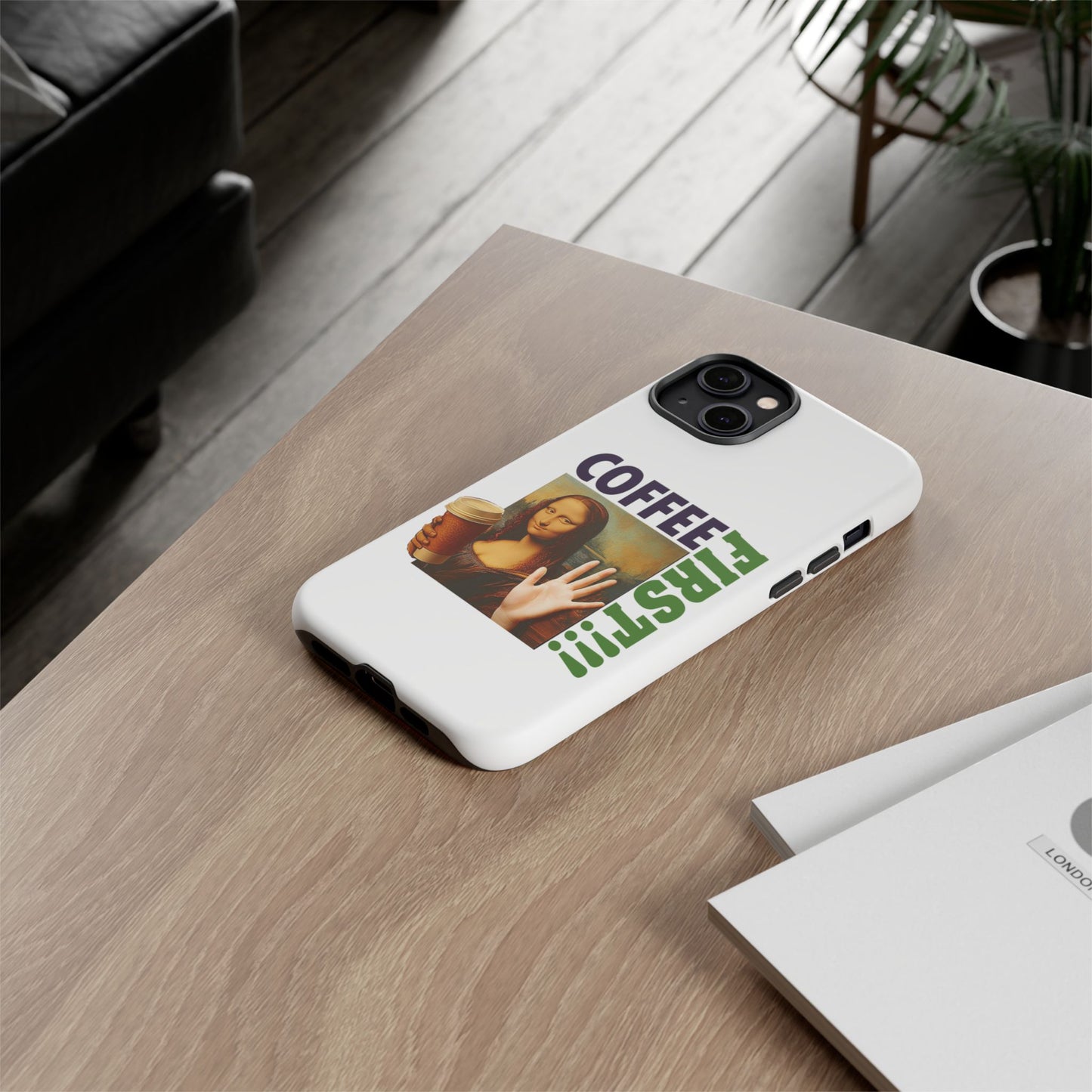 Virtuosoh Mona Lisa Coffee First Tough Phone case for iPhone - White
