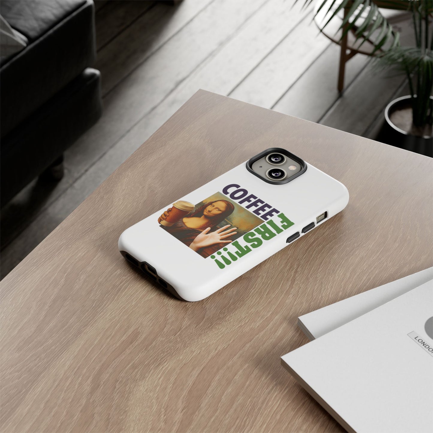 Virtuosoh Mona Lisa Coffee First Tough Phone case for iPhone - White
