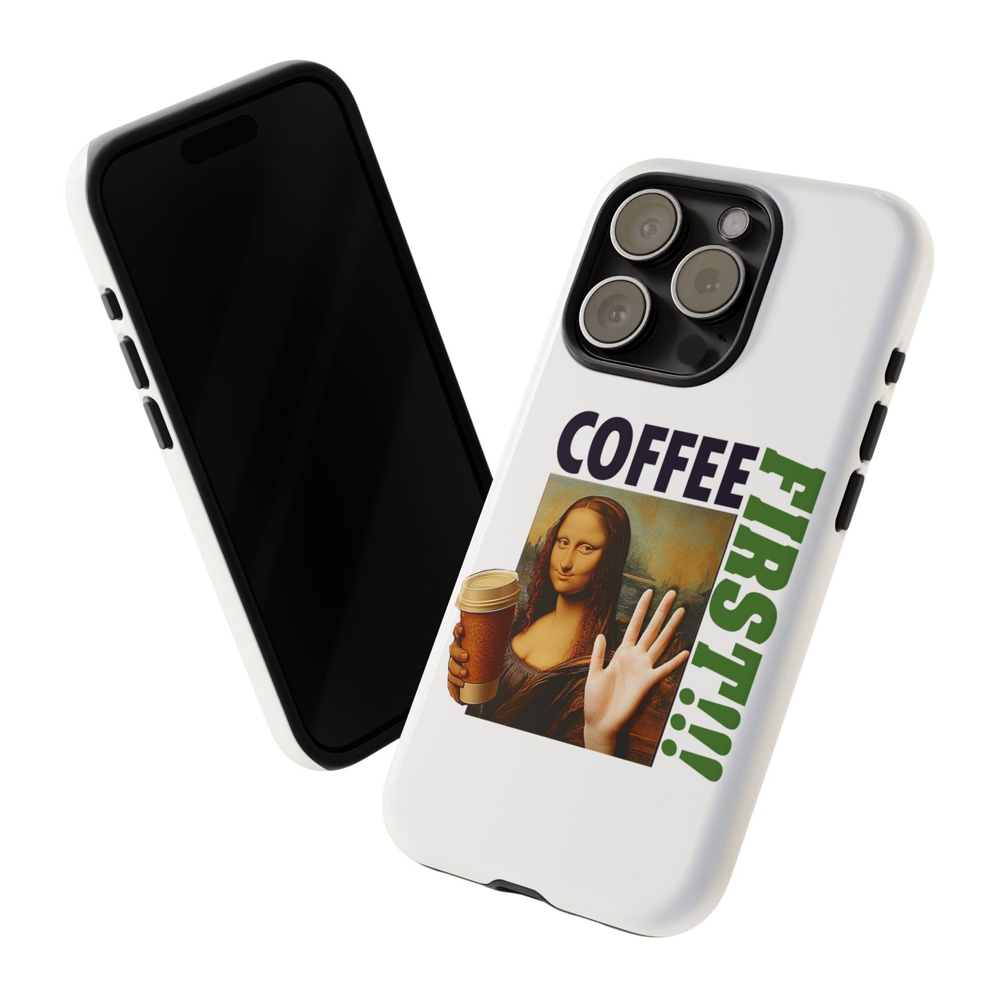 Virtuosoh Mona Lisa Coffee First Tough Phone case for iPhone - White