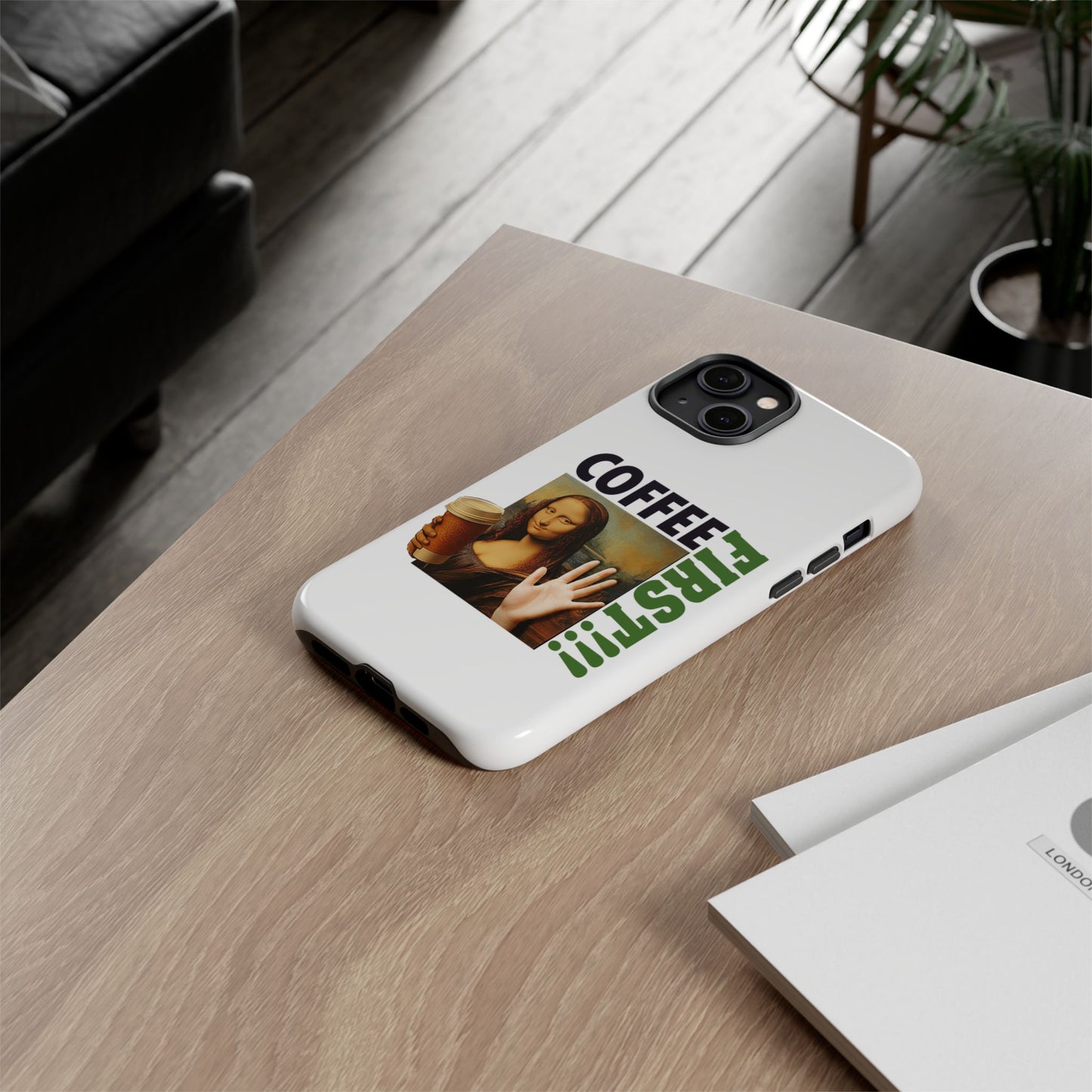 Virtuosoh Mona Lisa Coffee First Tough Phone case for iPhone - White