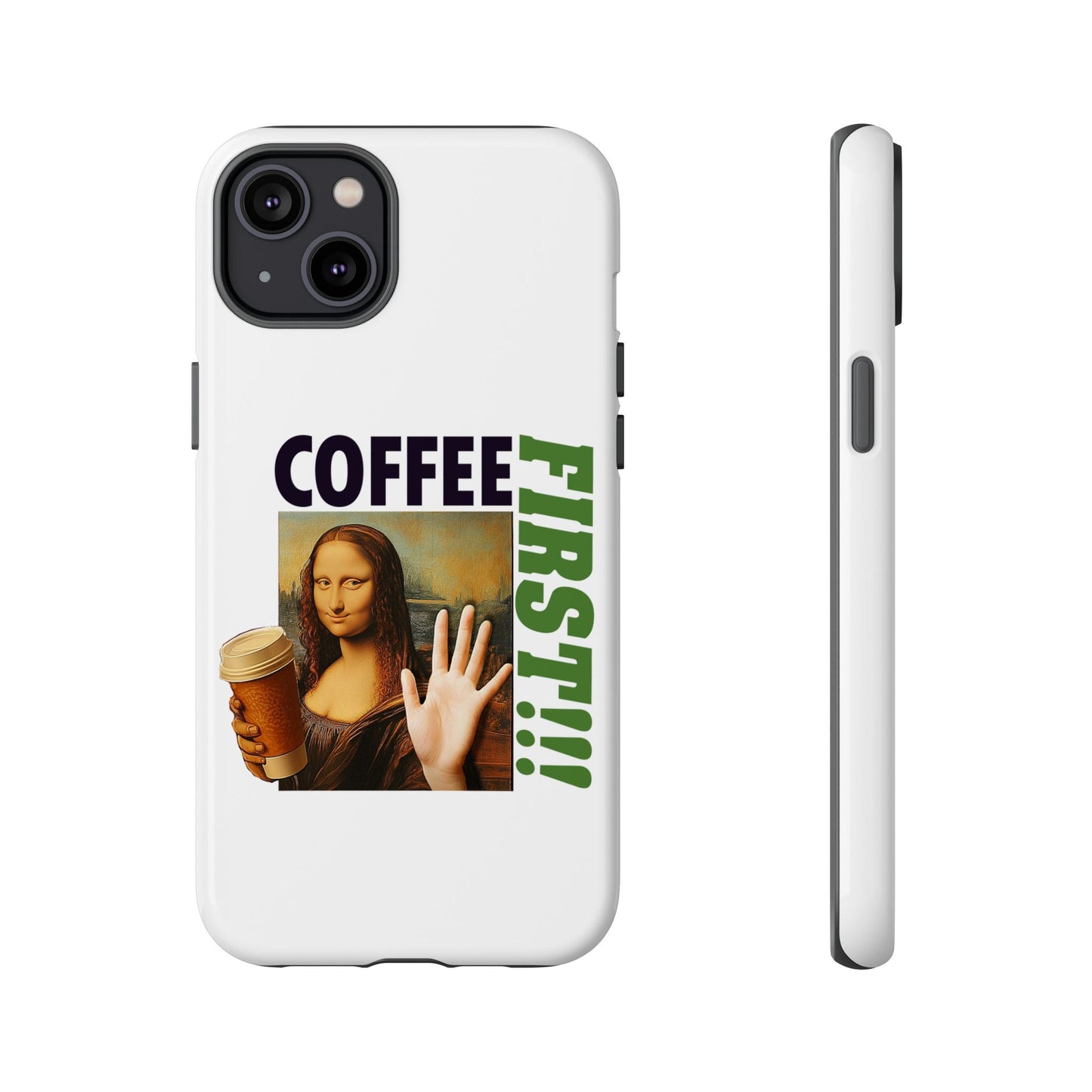 Virtuosoh Mona Lisa Coffee First Tough Phone case for iPhone - White