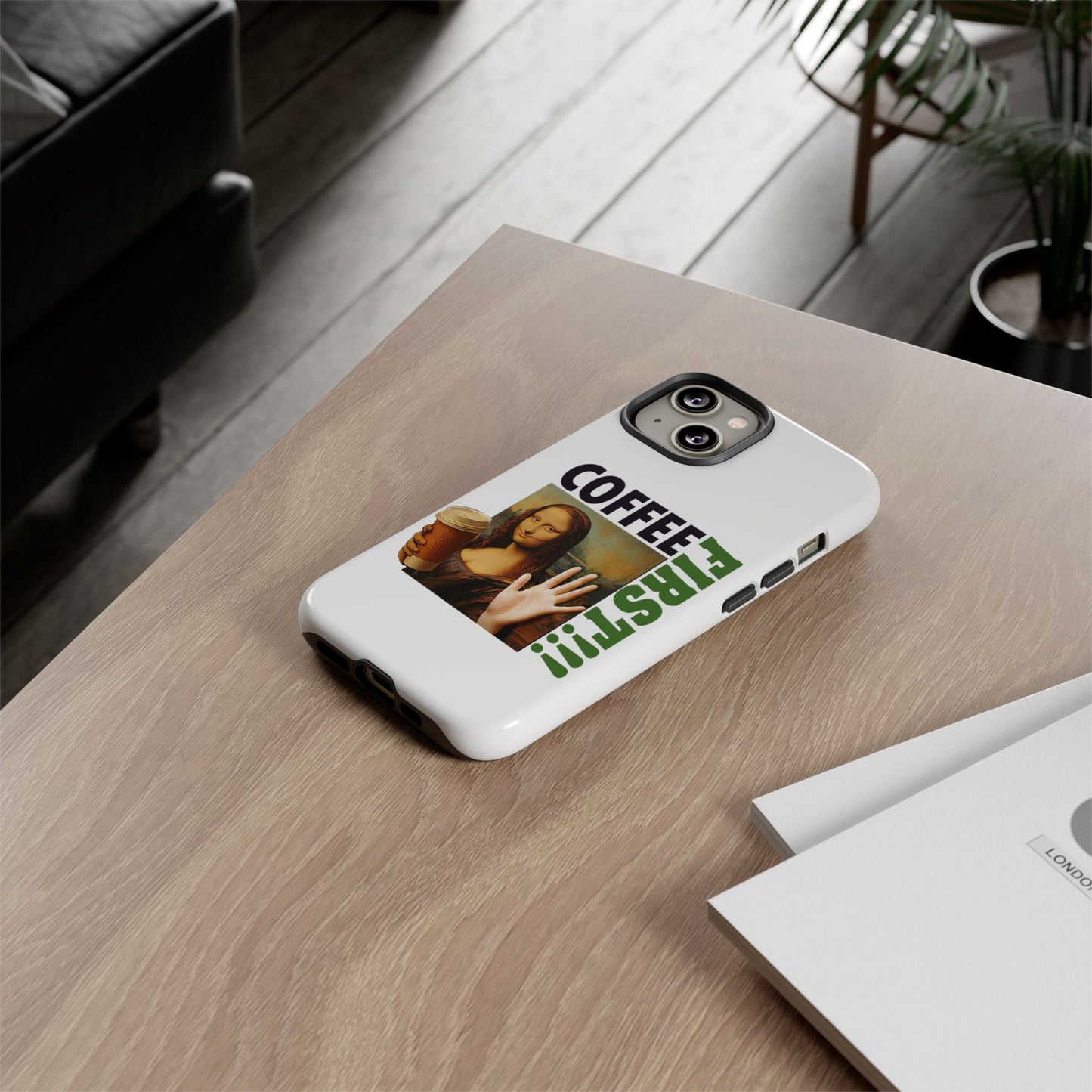 Virtuosoh Mona Lisa Coffee First Tough Phone case for iPhone - White