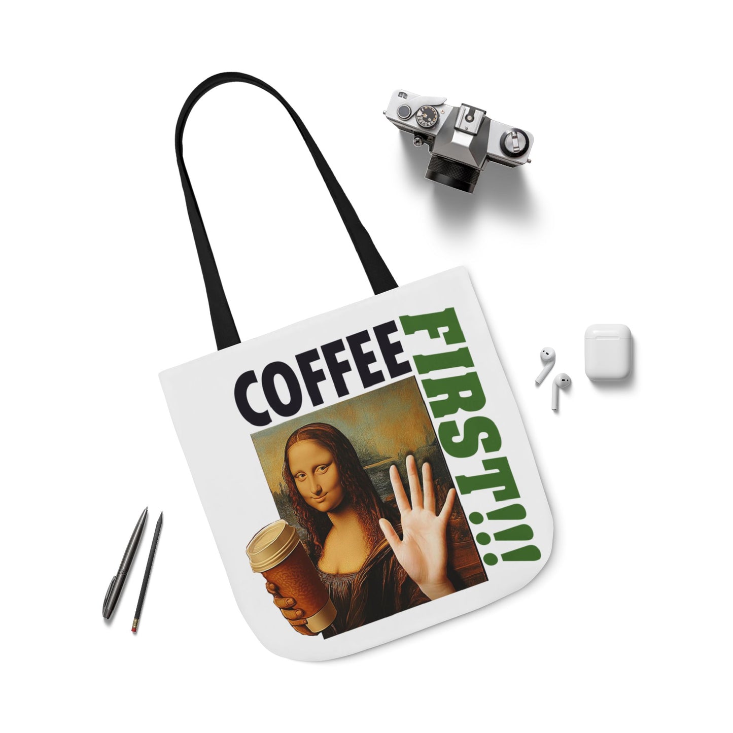 Virtuosoh Mona Lisa Coffee First canvas tote bag 18"x 18"