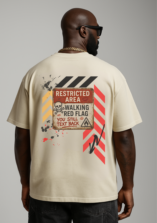 Virtuosoh Unisex Heavy Cotton T-shirt - Restricted Area Walking Red Flag