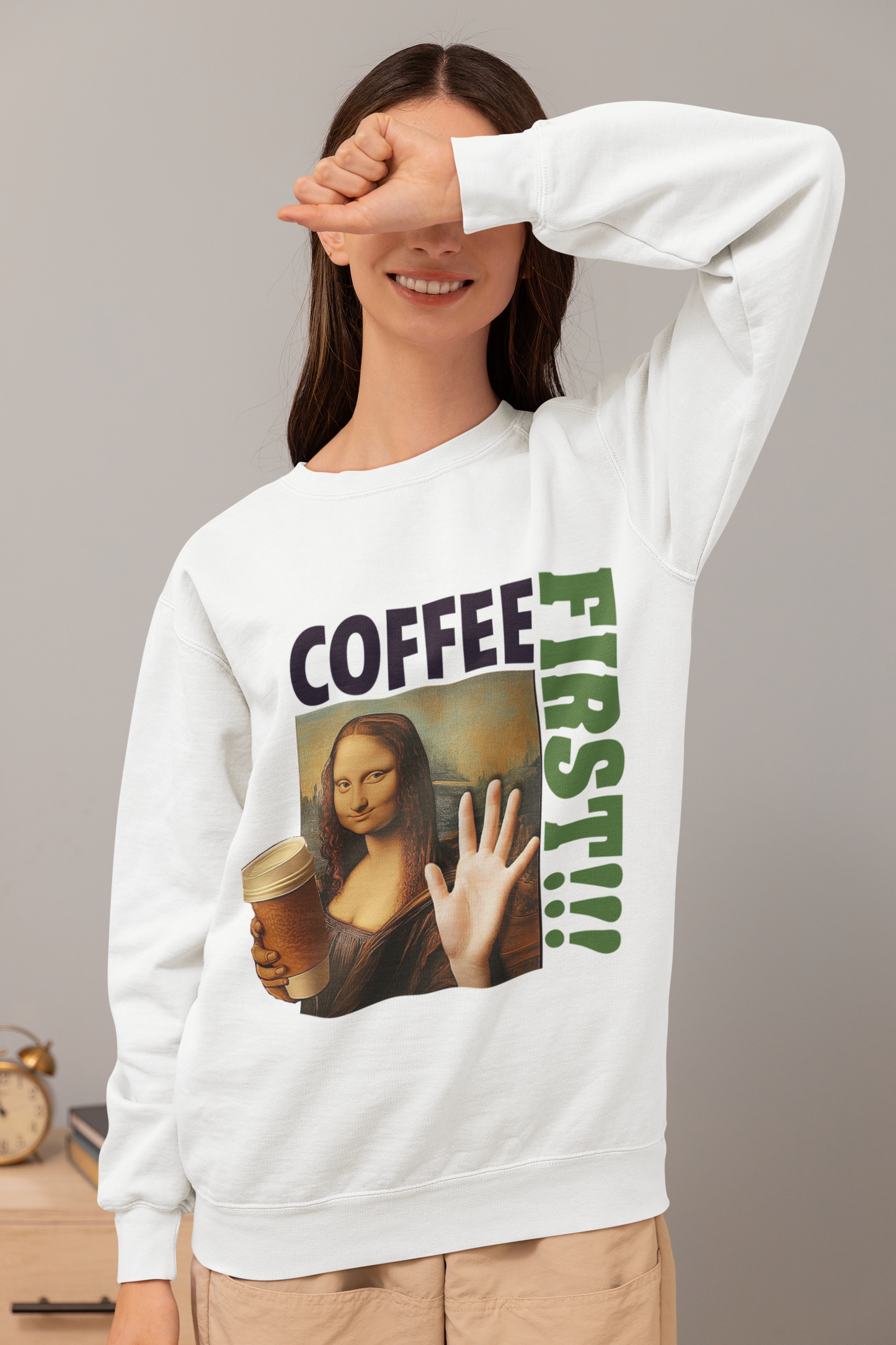 Virtuosoh Mona Lisa Coffee First Unisex Sweatshirt
