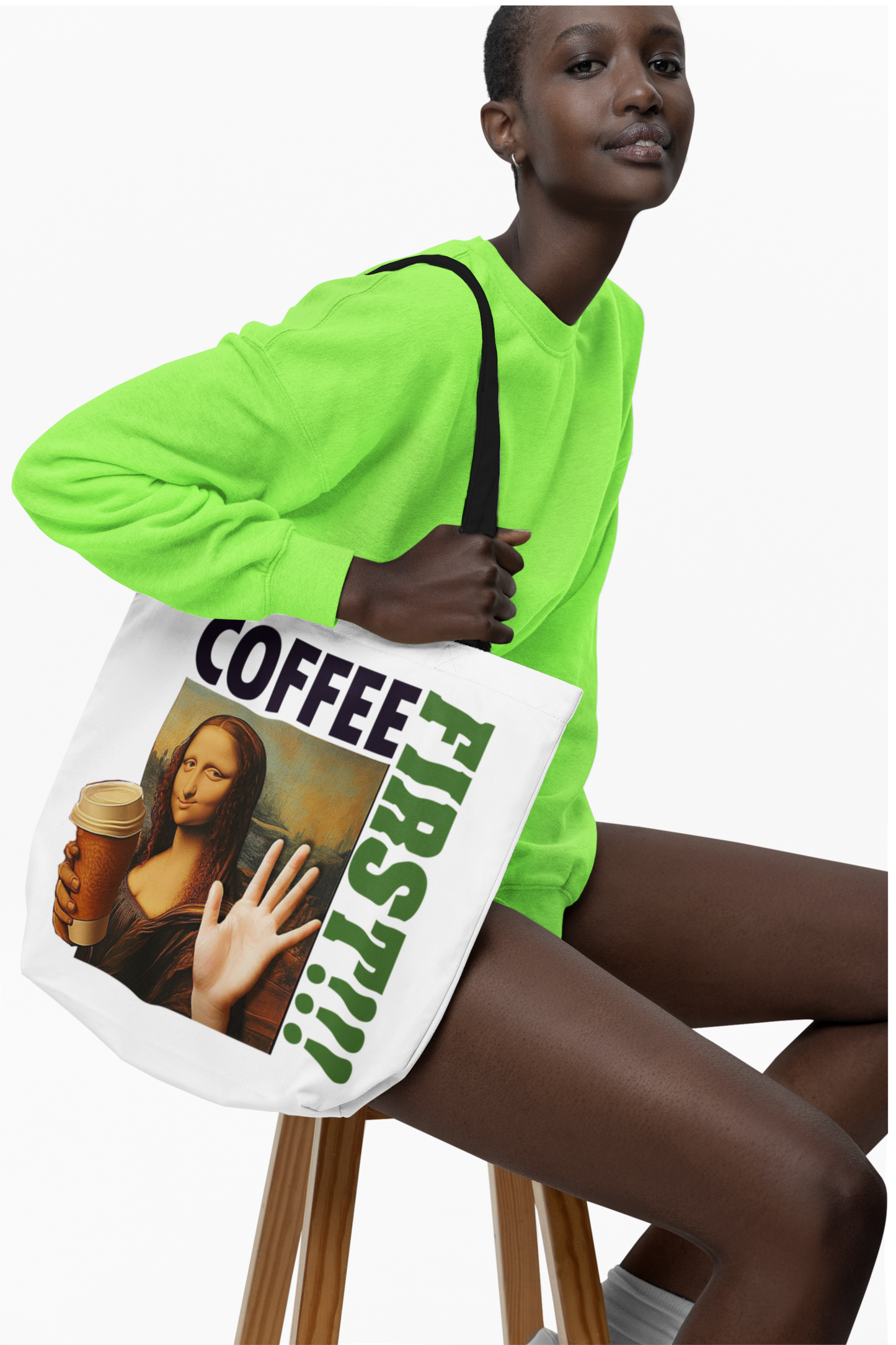 Virtuosoh Mona Lisa Coffee First canvas tote bag 18"x 18"