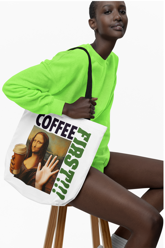 Virtuosoh Mona Lisa Coffee First canvas tote bag 18"x 18"